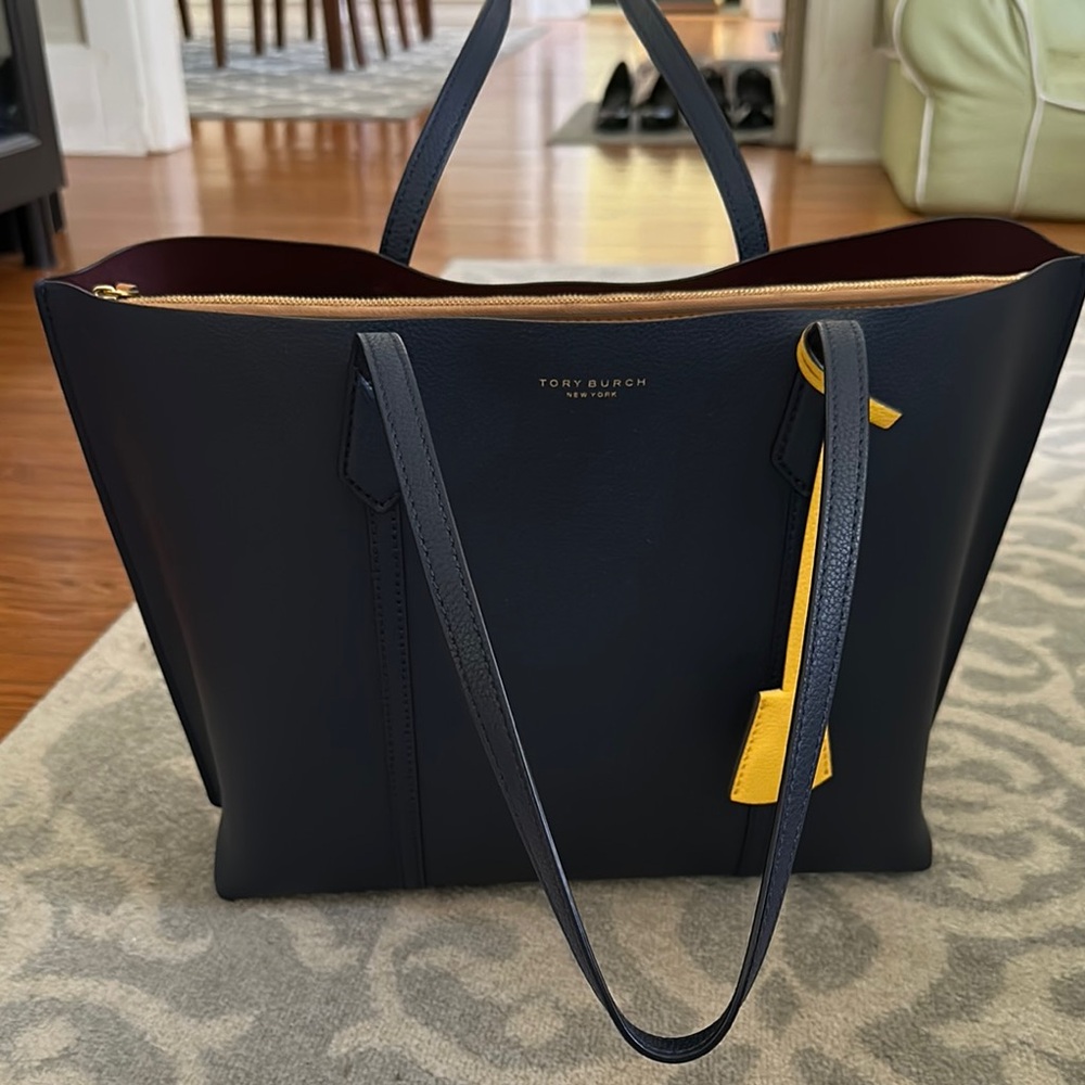 Tory Burch Blue and Yellow Tote Bag with Spacious Design